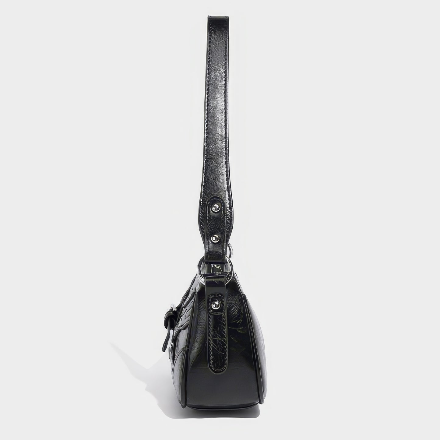Buckle Strap Glossy Baguette Bag