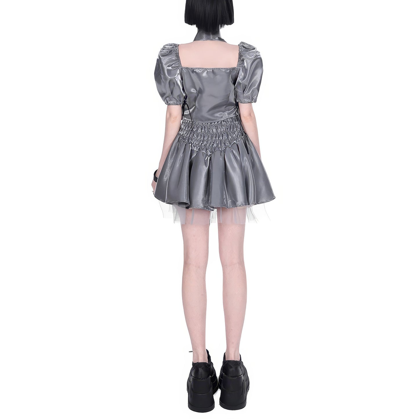 Satin Puff Sleeve Lace-Up Set