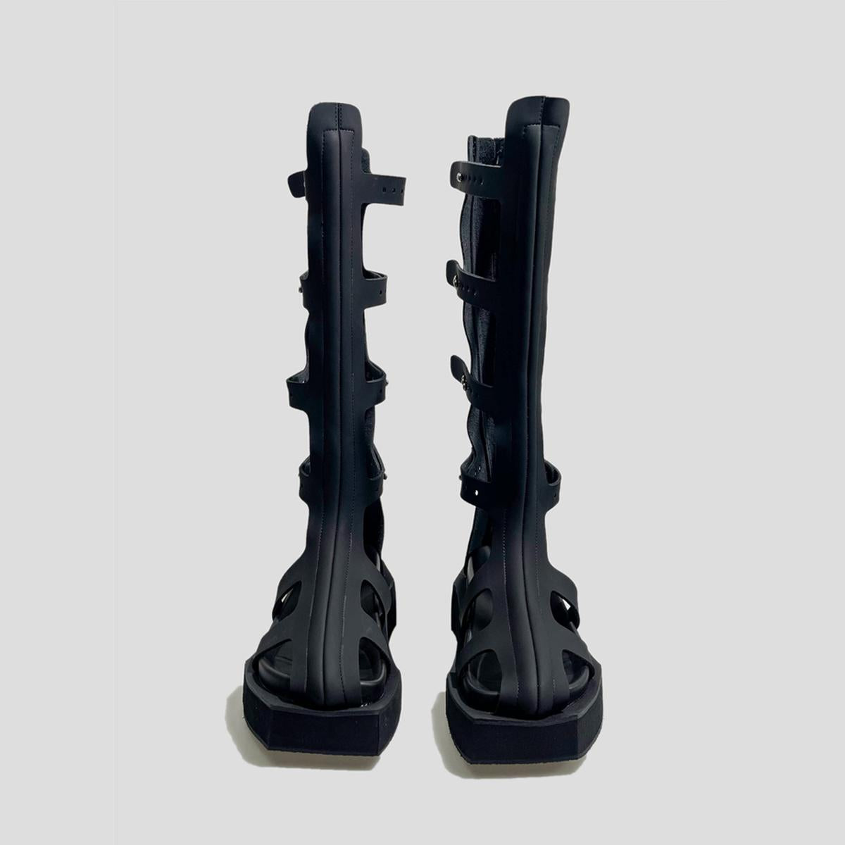 Black Knee-High Gladiator Platform Sandals