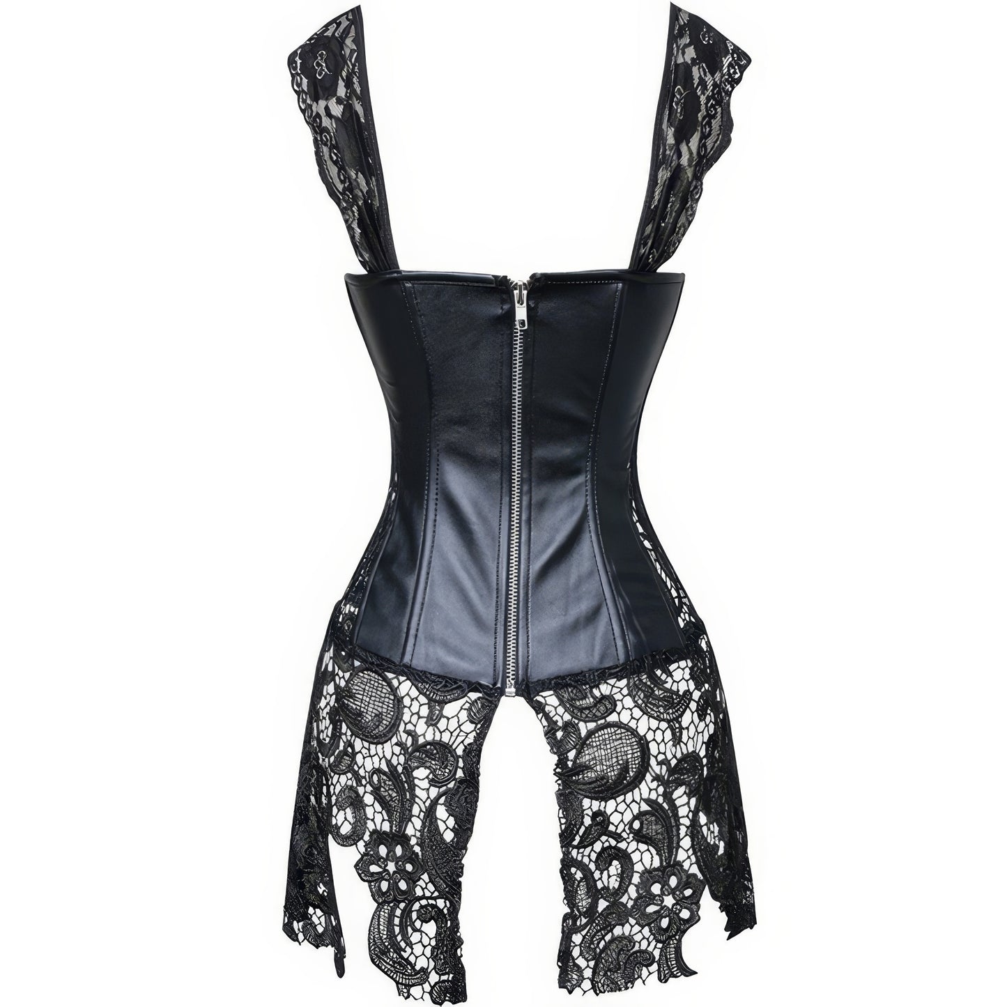 Lace Panel Faux Leather Corset Dress