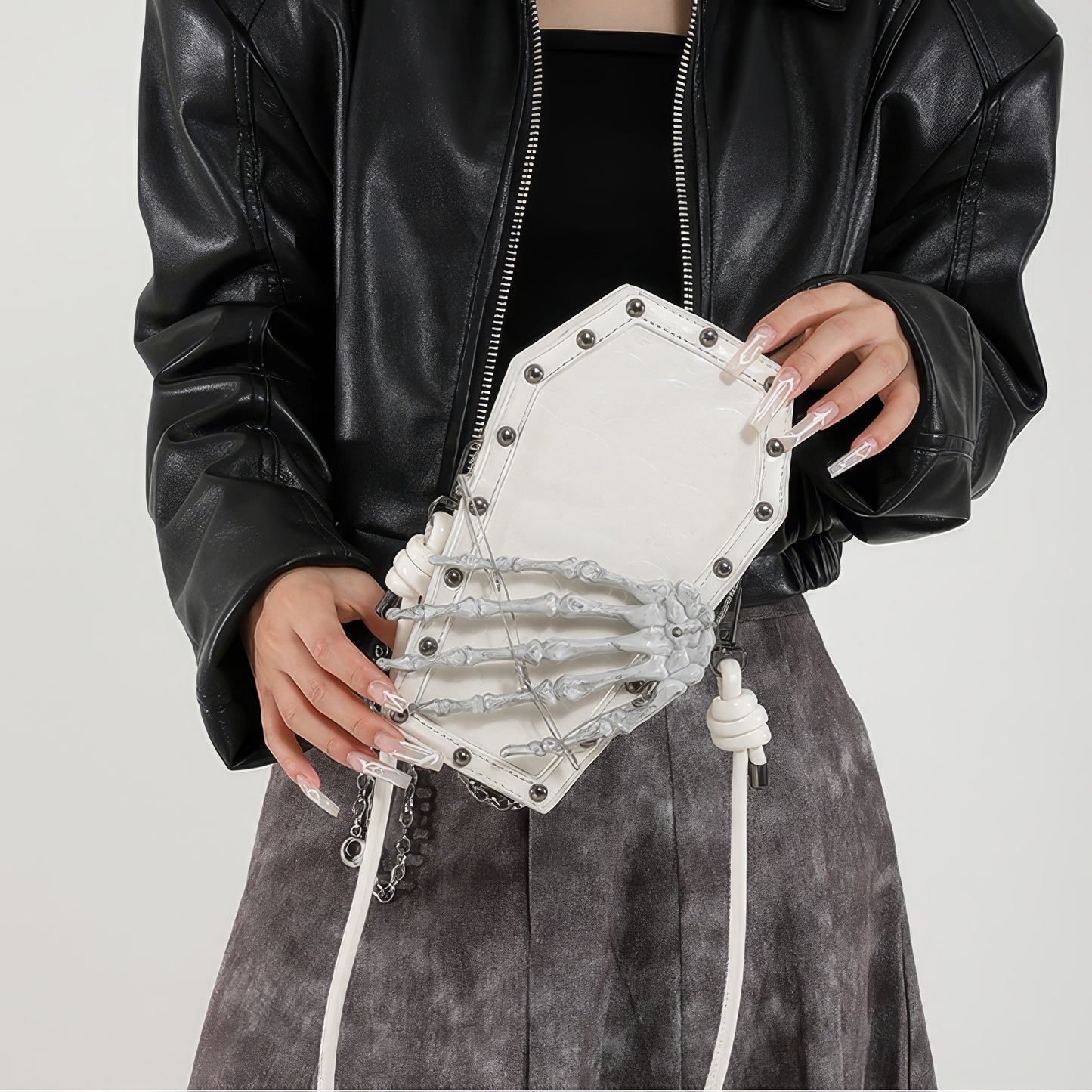Skeleton Coffin Studded Shoulder Bag