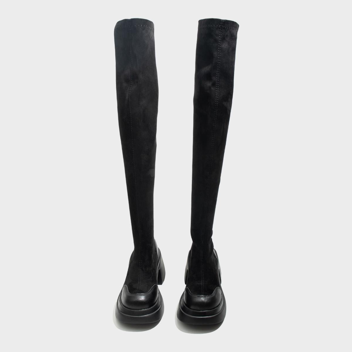 Black Stretch Platform Boots