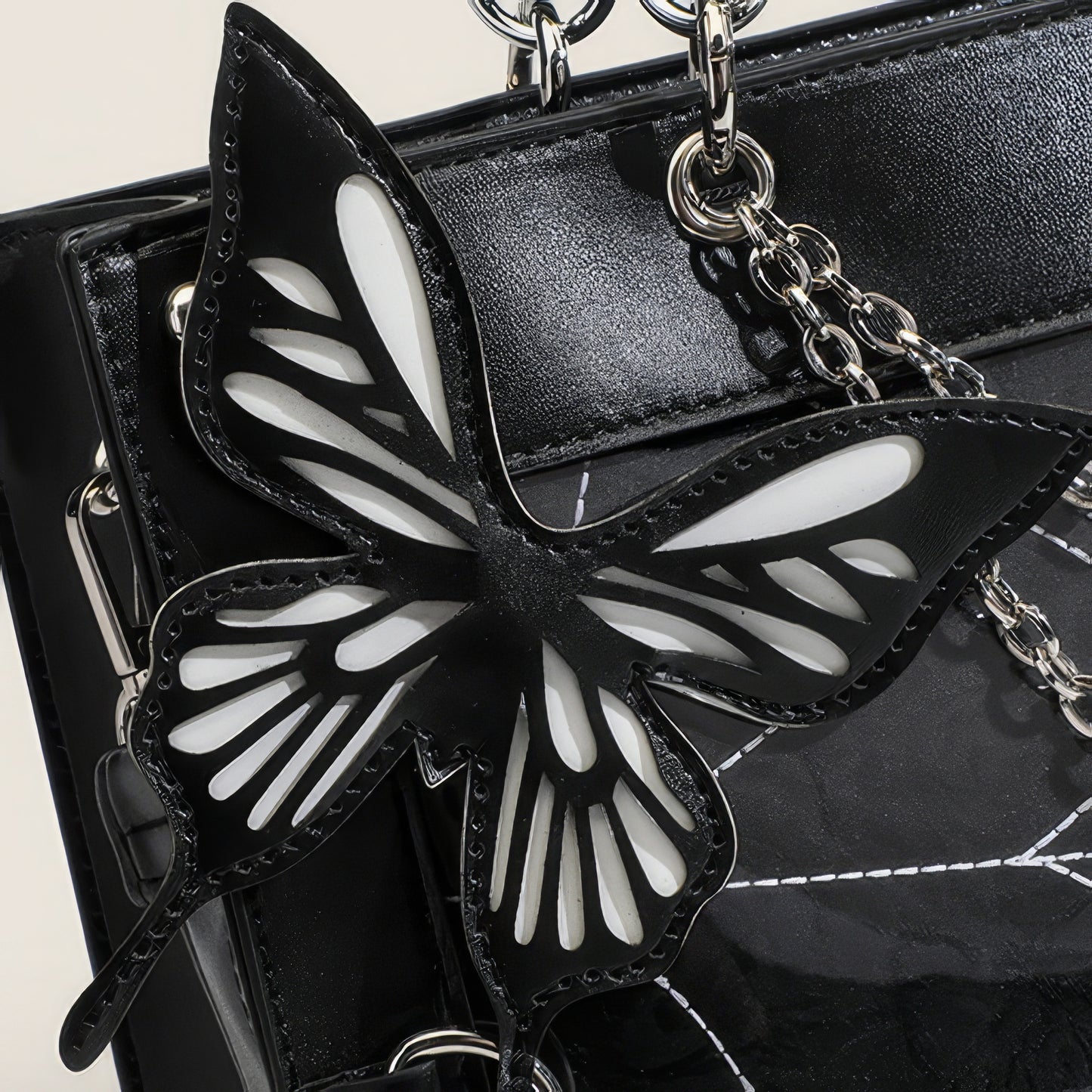 Butterfly Chain Panel Satchel Bag