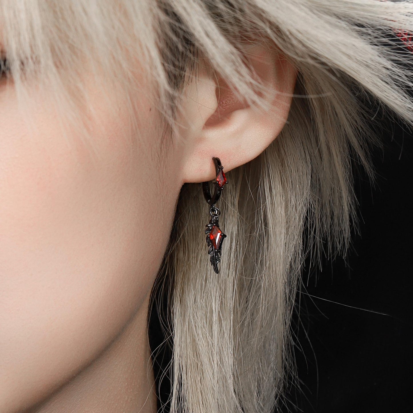 Diamond Charm Feather Drop Earrings