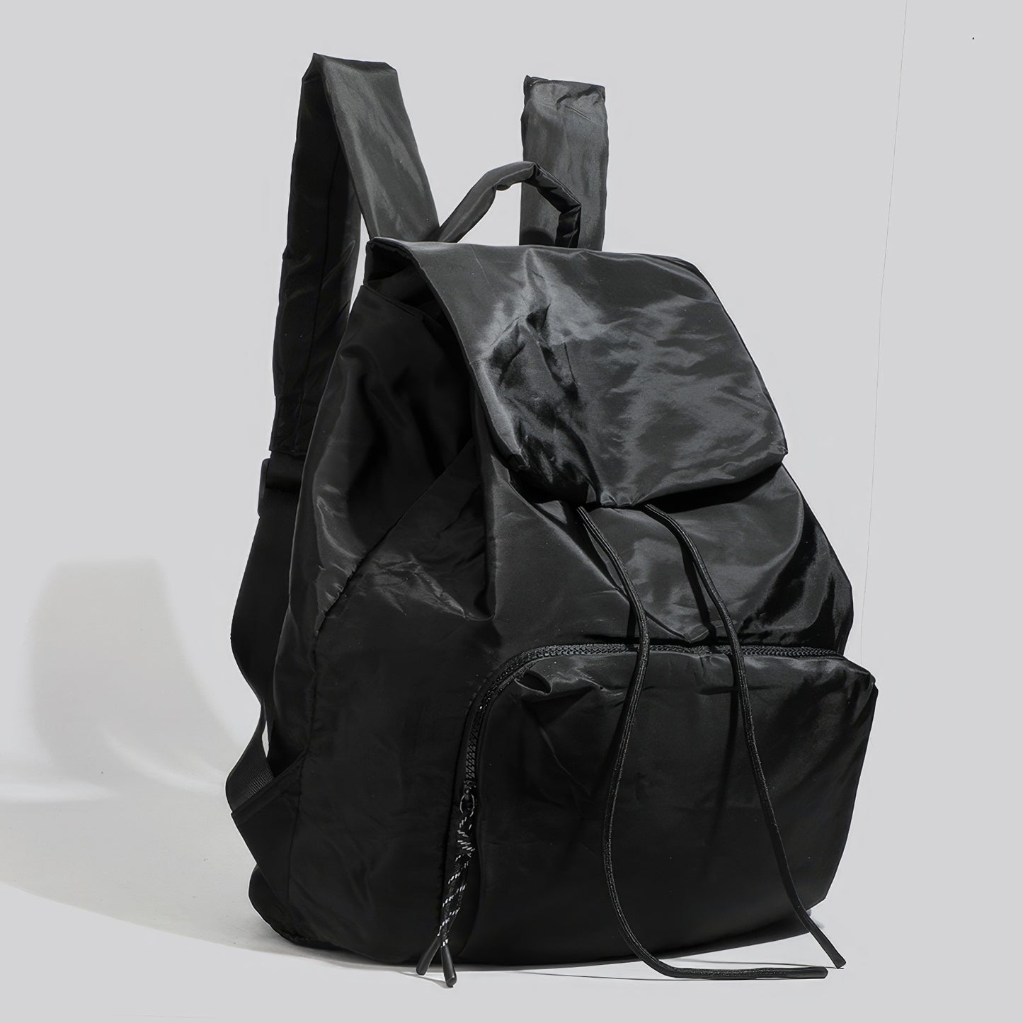 Matte Nylon Drawstring Flap Backpack