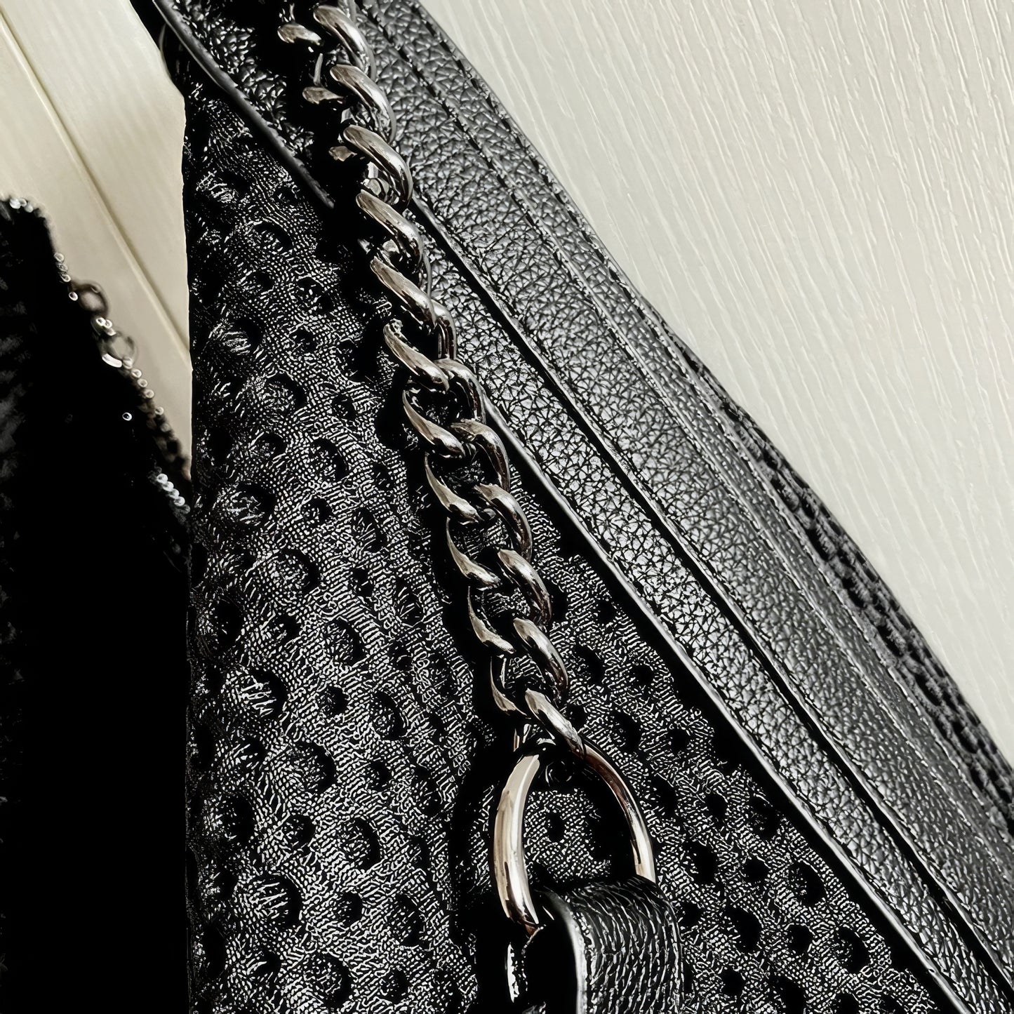 Studded Mesh Chain Strap Hobo Bag