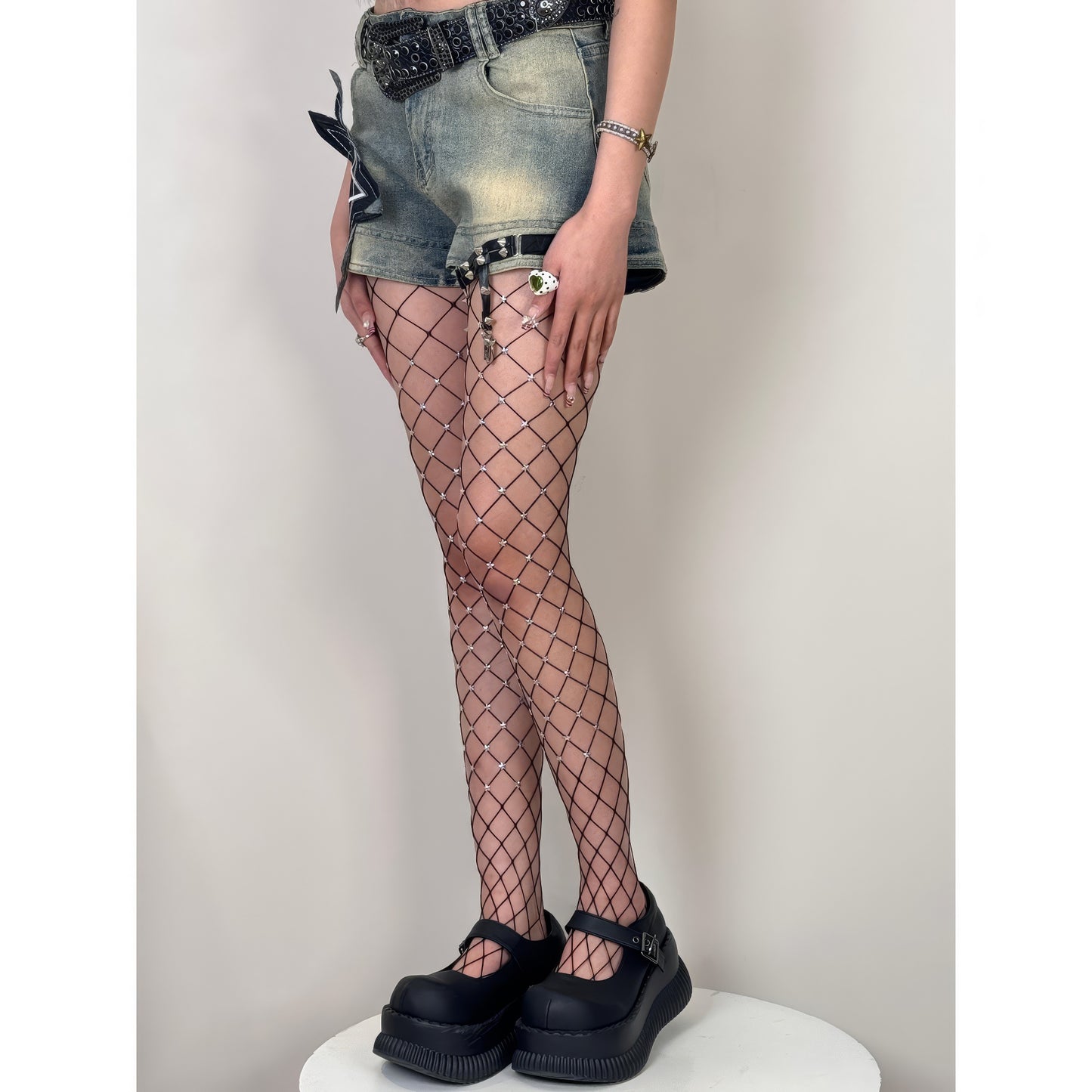 Rhinestone Diamond Net Fishnet Tights