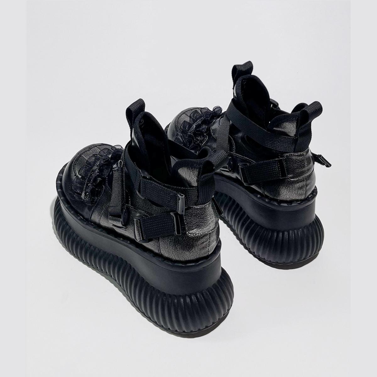 Black Strapped Platform Combat Sneakers