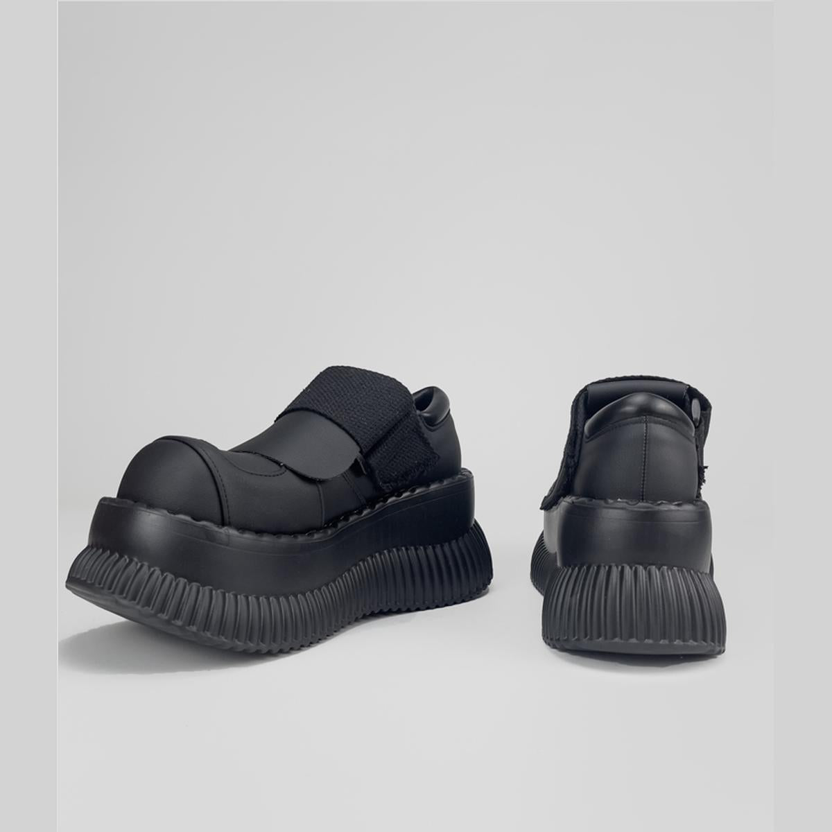 Black Chunky Platform Velcro Shoes