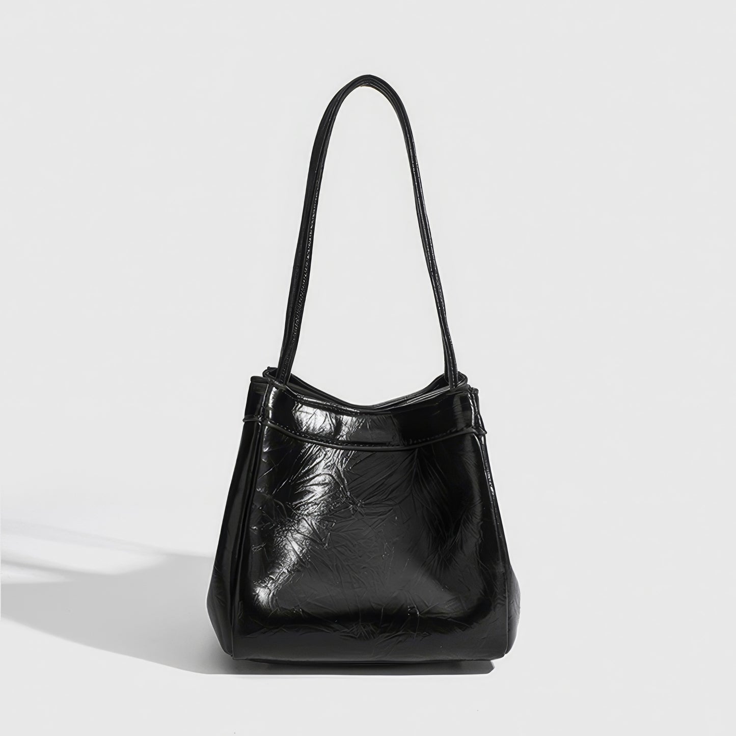 Glossy Crinkle Textured Drawstring Tote Bag