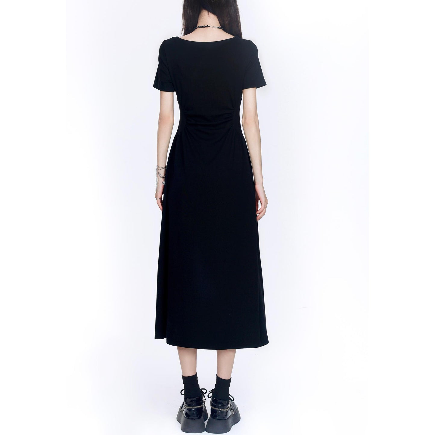 Ruched Waist Square Neck Midi Dress