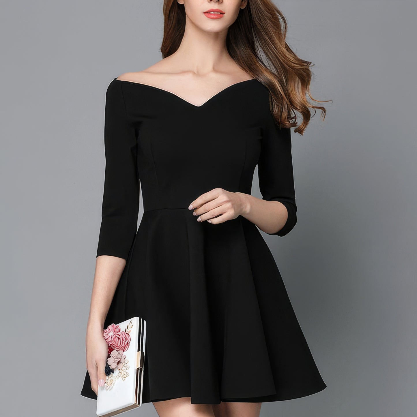 Off-Shoulder Fit and Flare Black Mini Dress