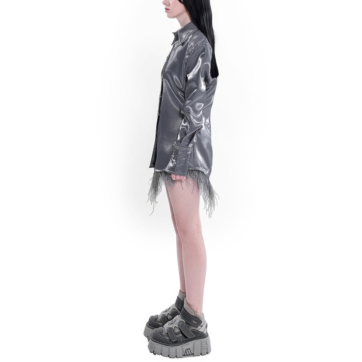Metal Cross Embellished Satin Shirt