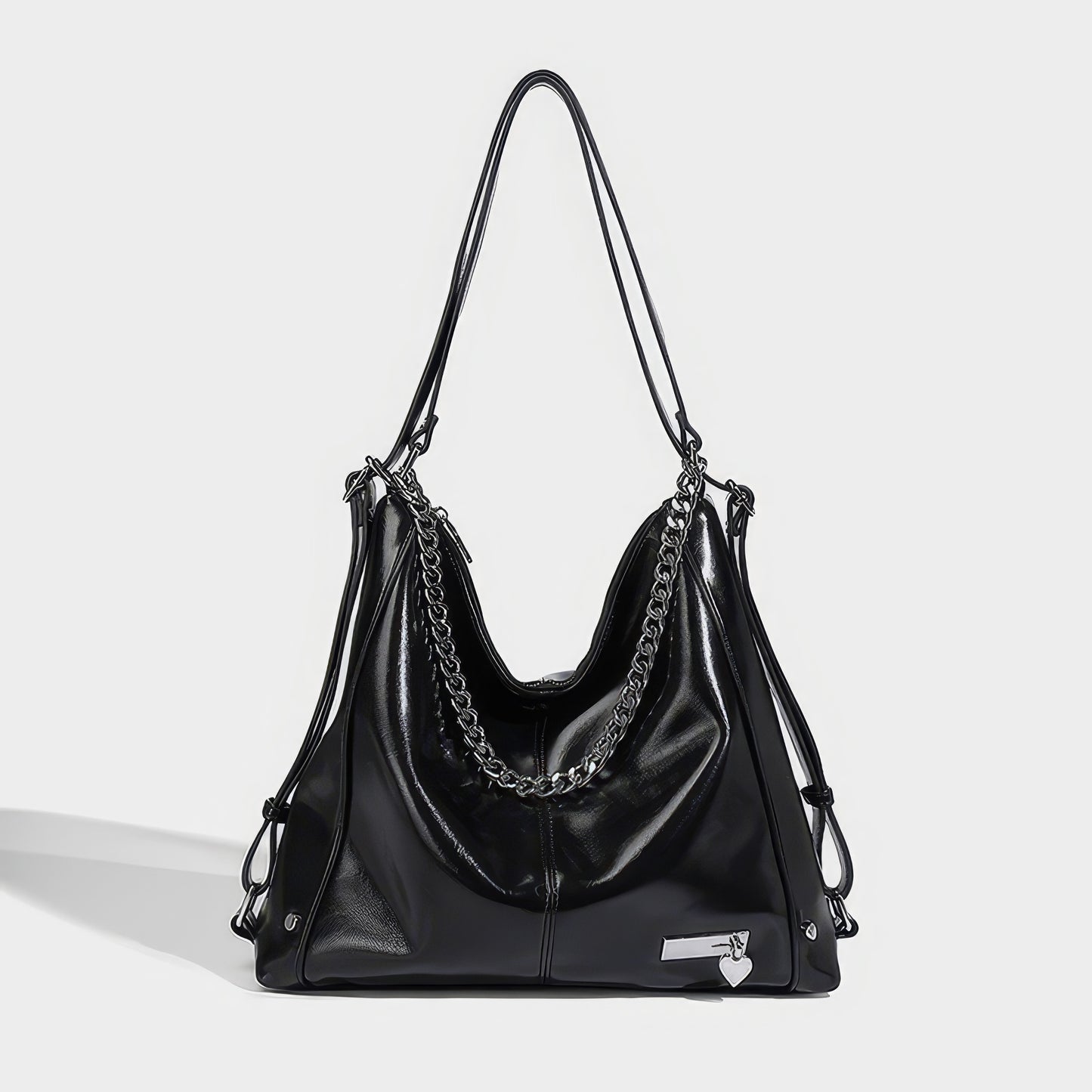 Chain Handle Glossy Triangle Backpack