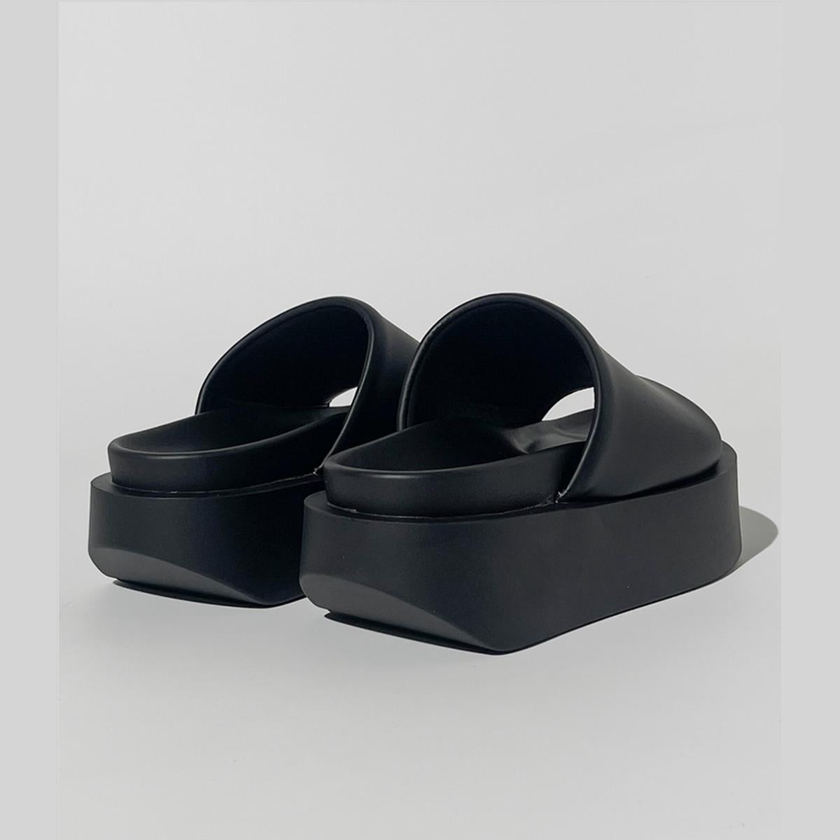Black Minimalist Platform Slides