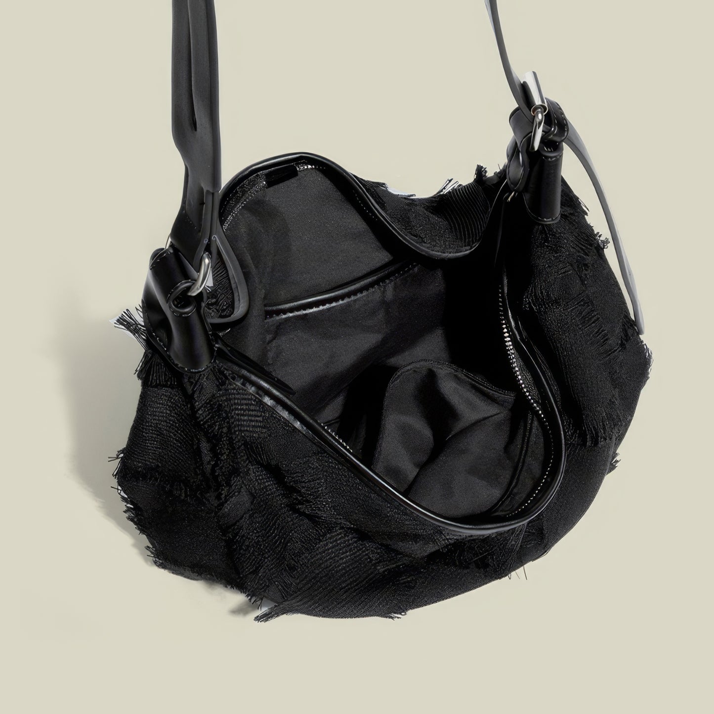 Frayed Patchwork Hobo Bag with Mini Pouch