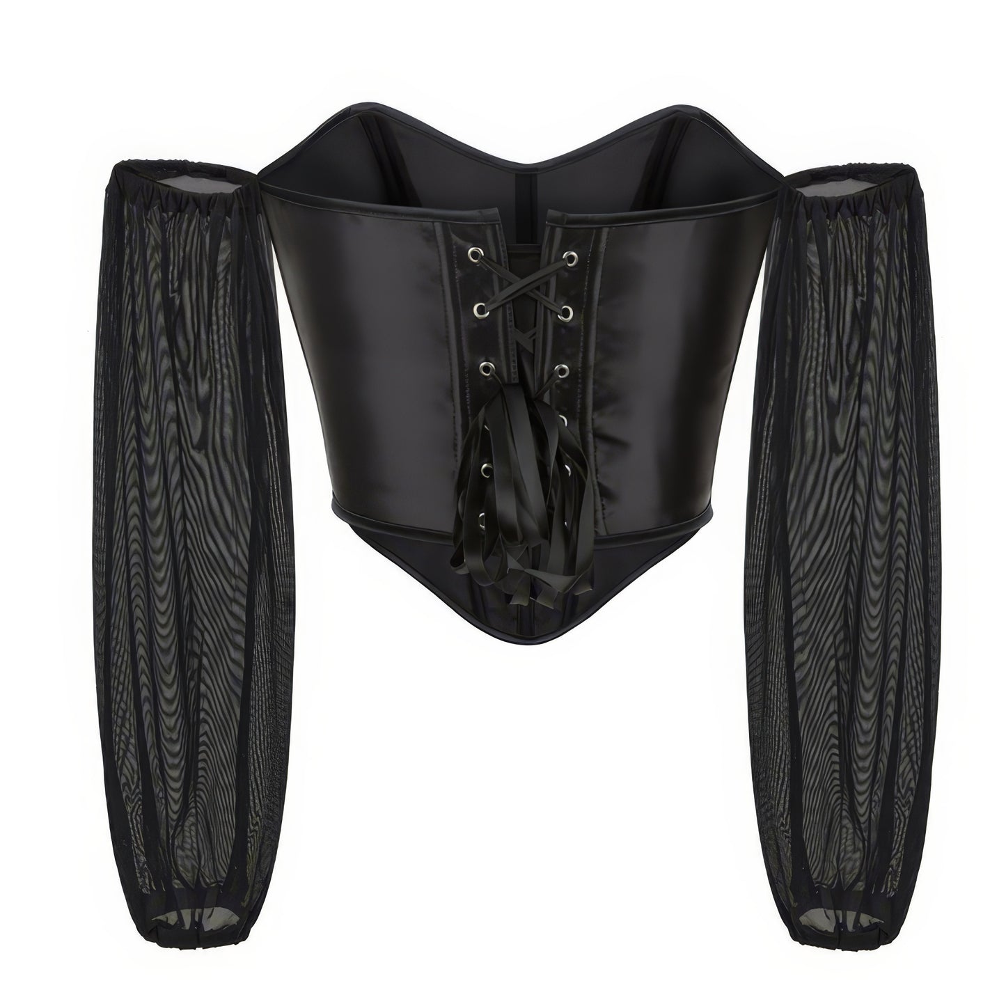 Satin Mesh Sleeve Sweetheart Corset Top