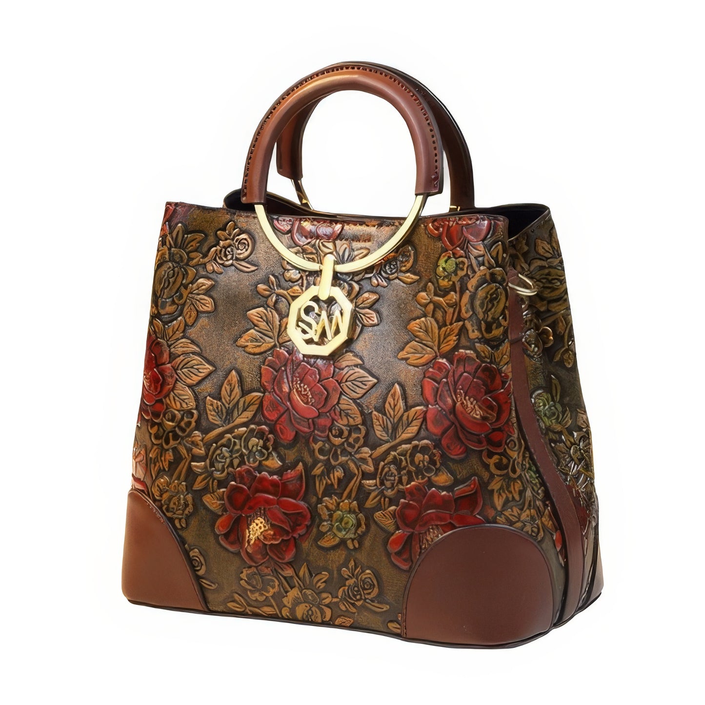 Structured Embossed Rose Top Handle Bag