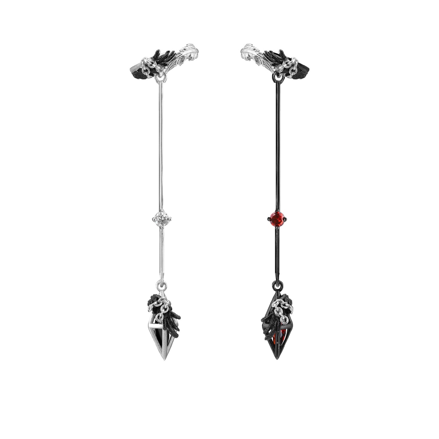 Black Leaf Crystal Drop Earrings