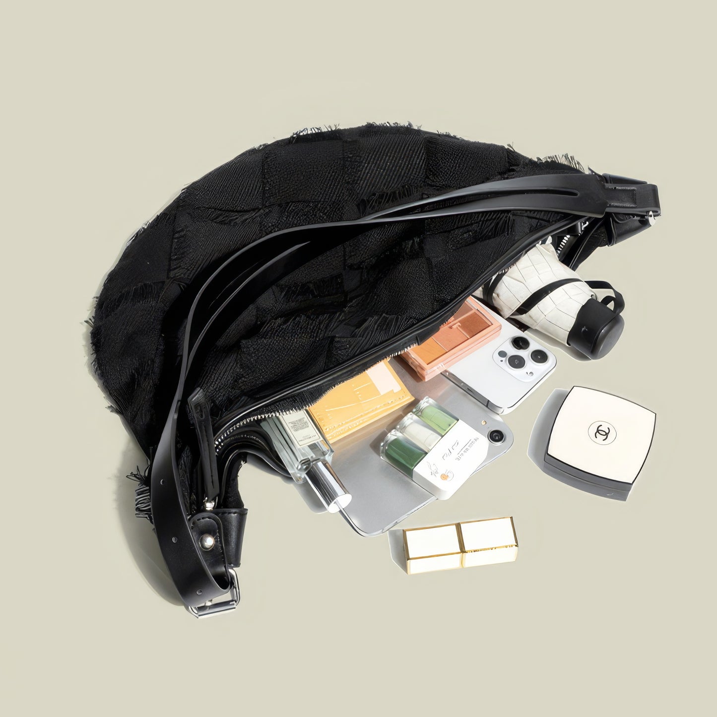 Frayed Patchwork Hobo Bag with Mini Pouch