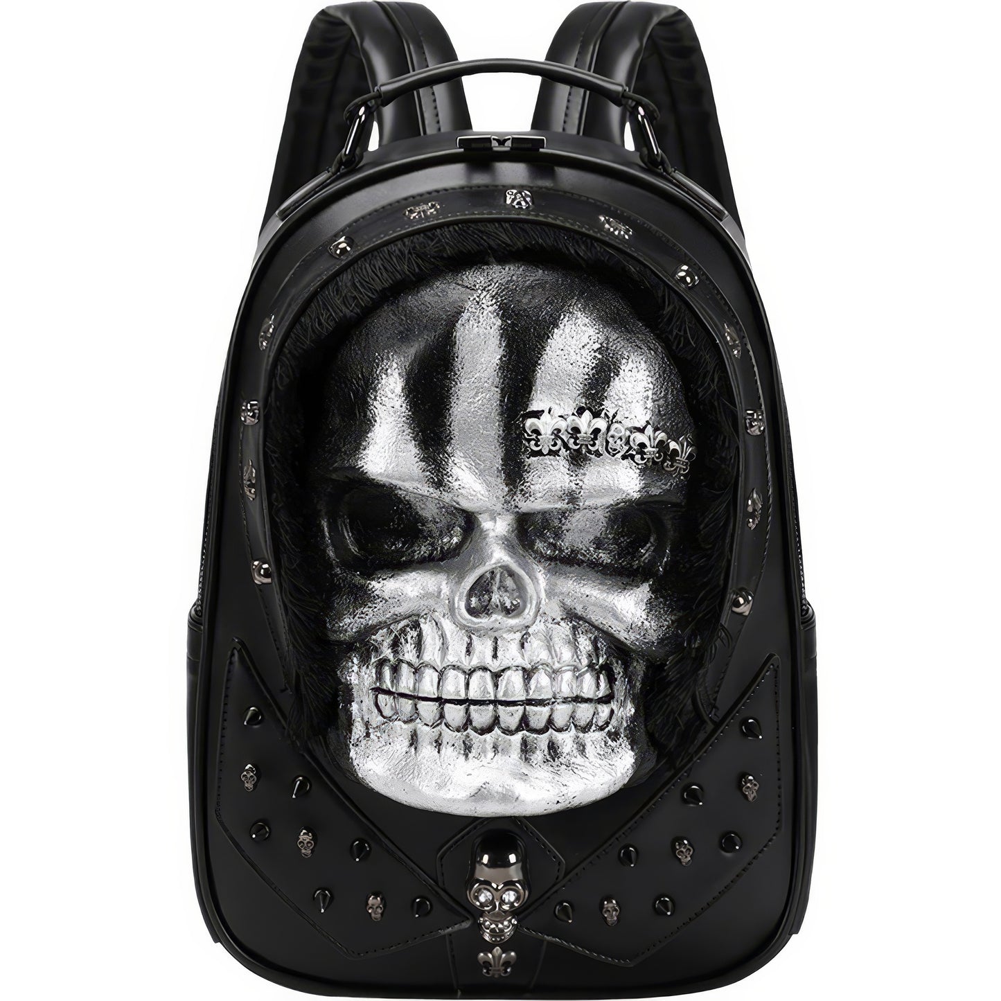 Silver Skull Embossed Faux Leather Backpack