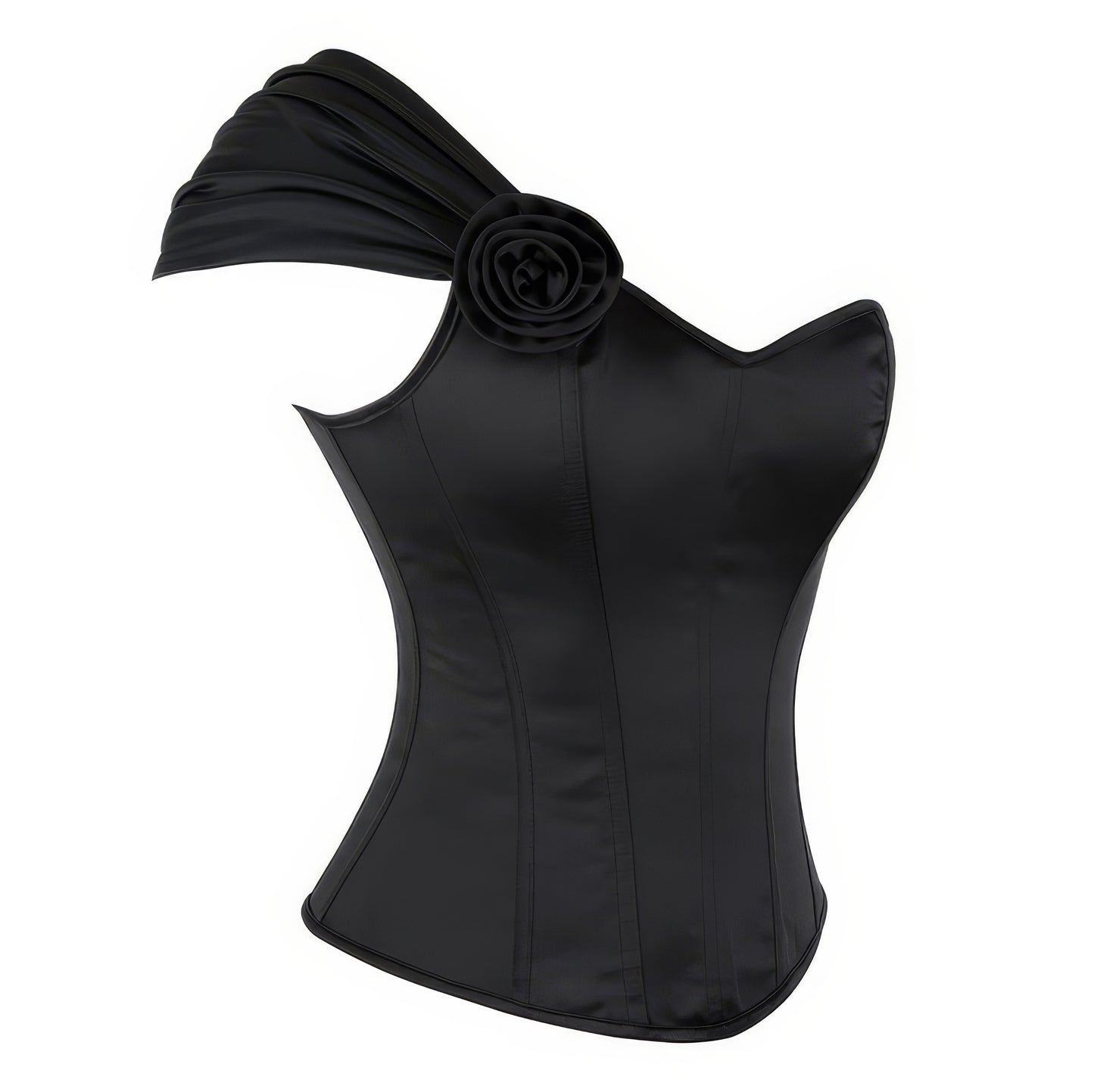 One Shoulder Rosette Satin Corset