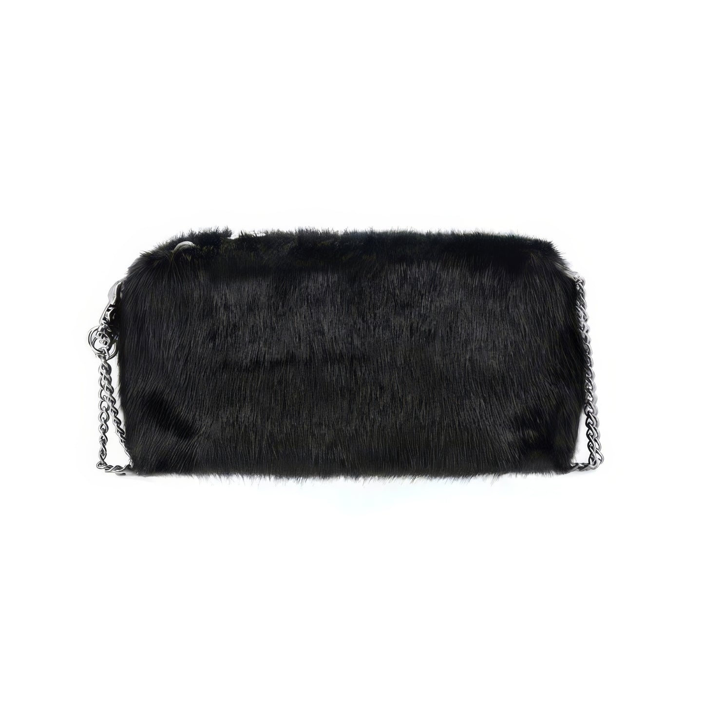 Faux Fur Cross Emblem Chain Shoulder Bag
