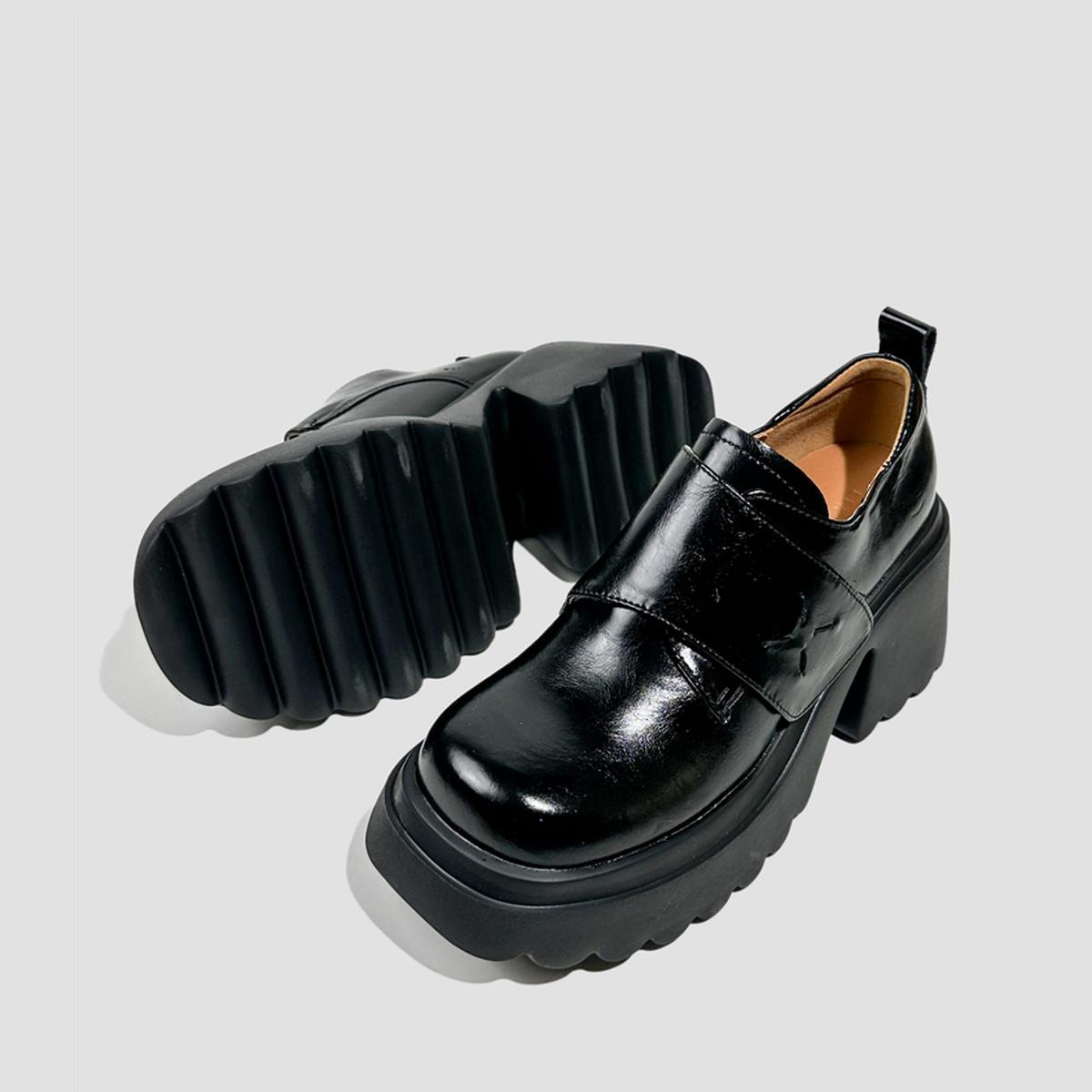 Black Chunky Heel Platform Loafers