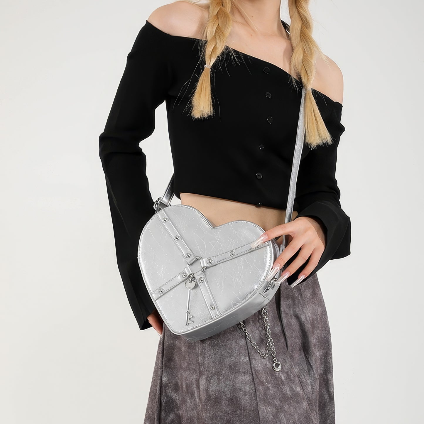 Studded Lock Detail Heart Backpack