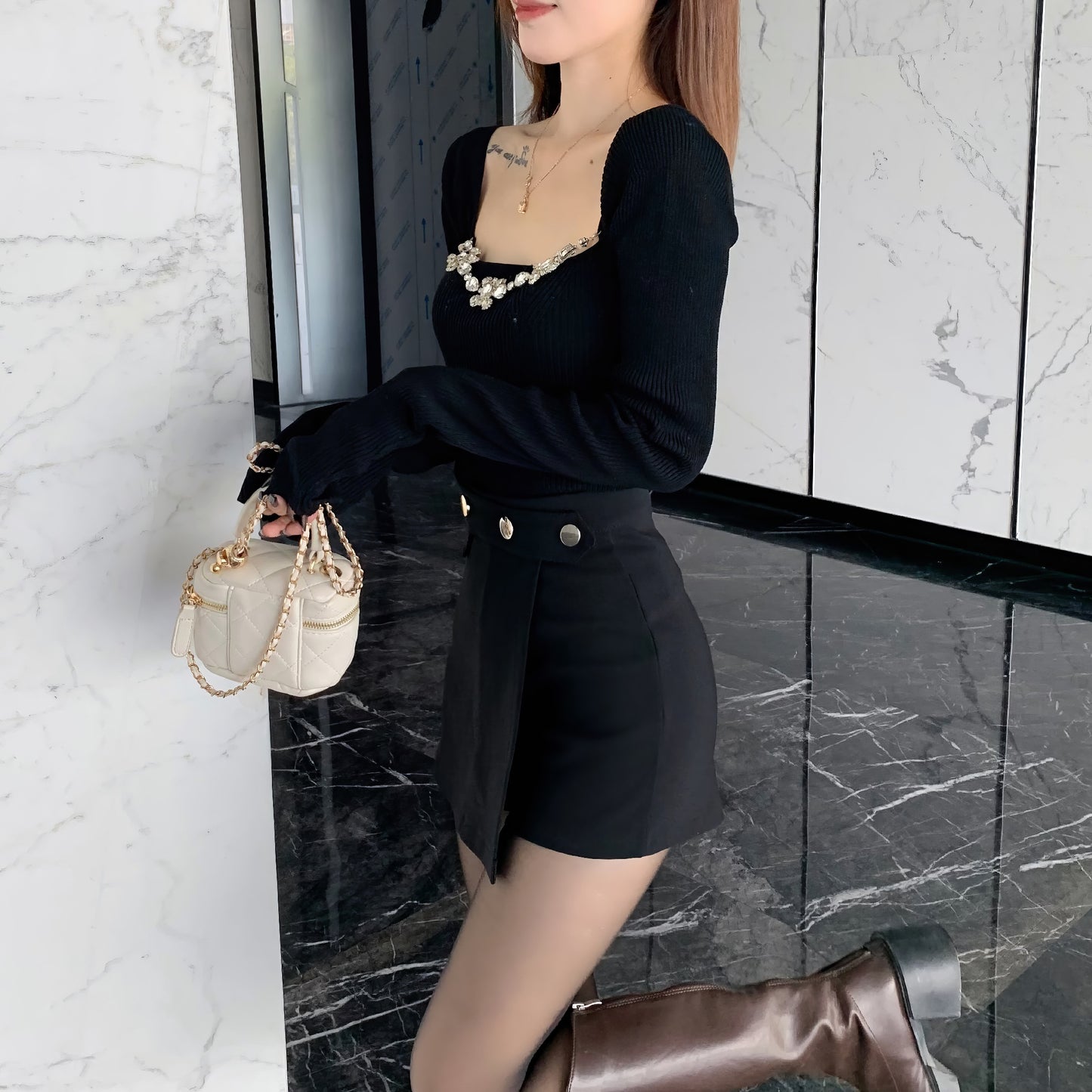 Button Wrap Skort Shorts