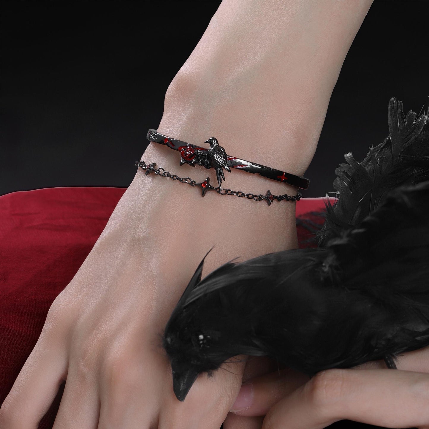 Raven Rose Chain Bangle Bracelet