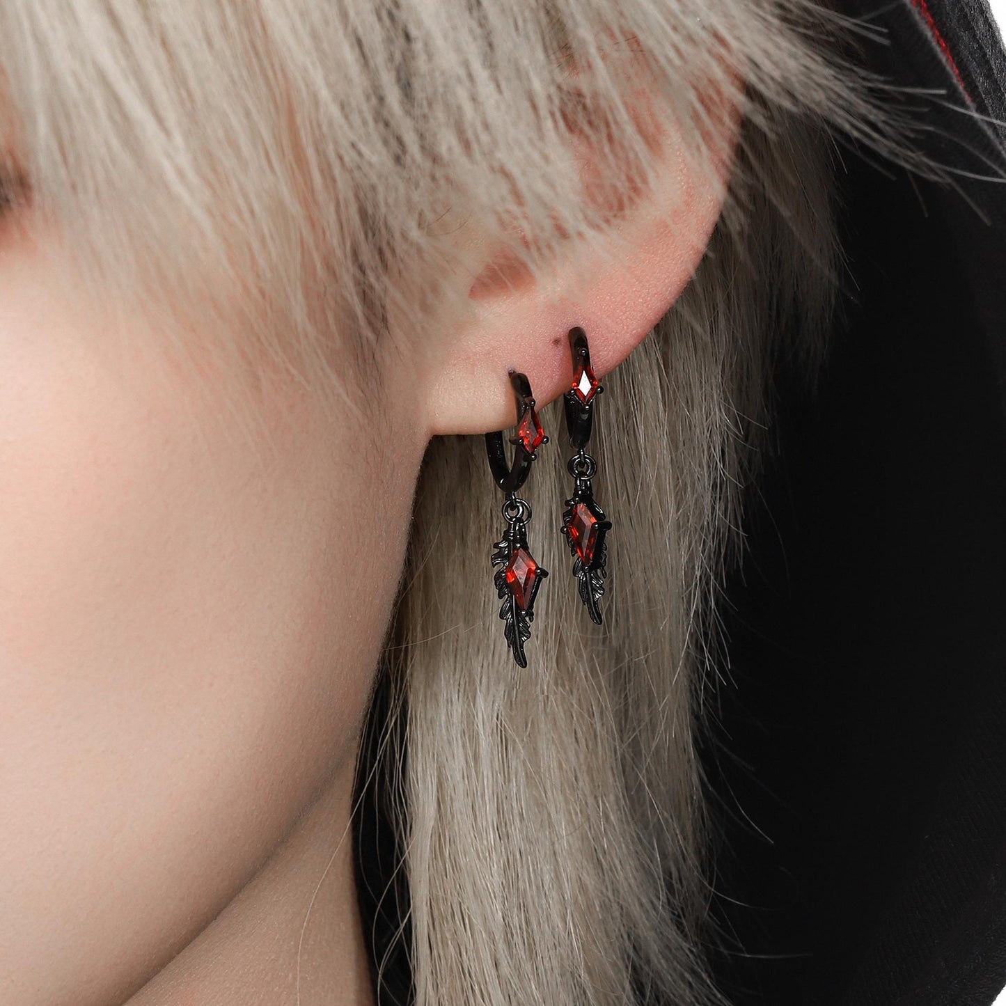 Diamond Charm Feather Drop Earrings