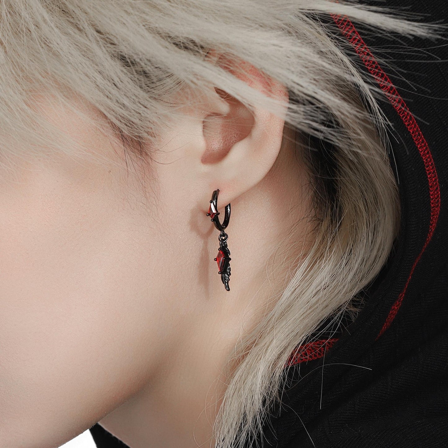 Diamond Charm Feather Drop Earrings
