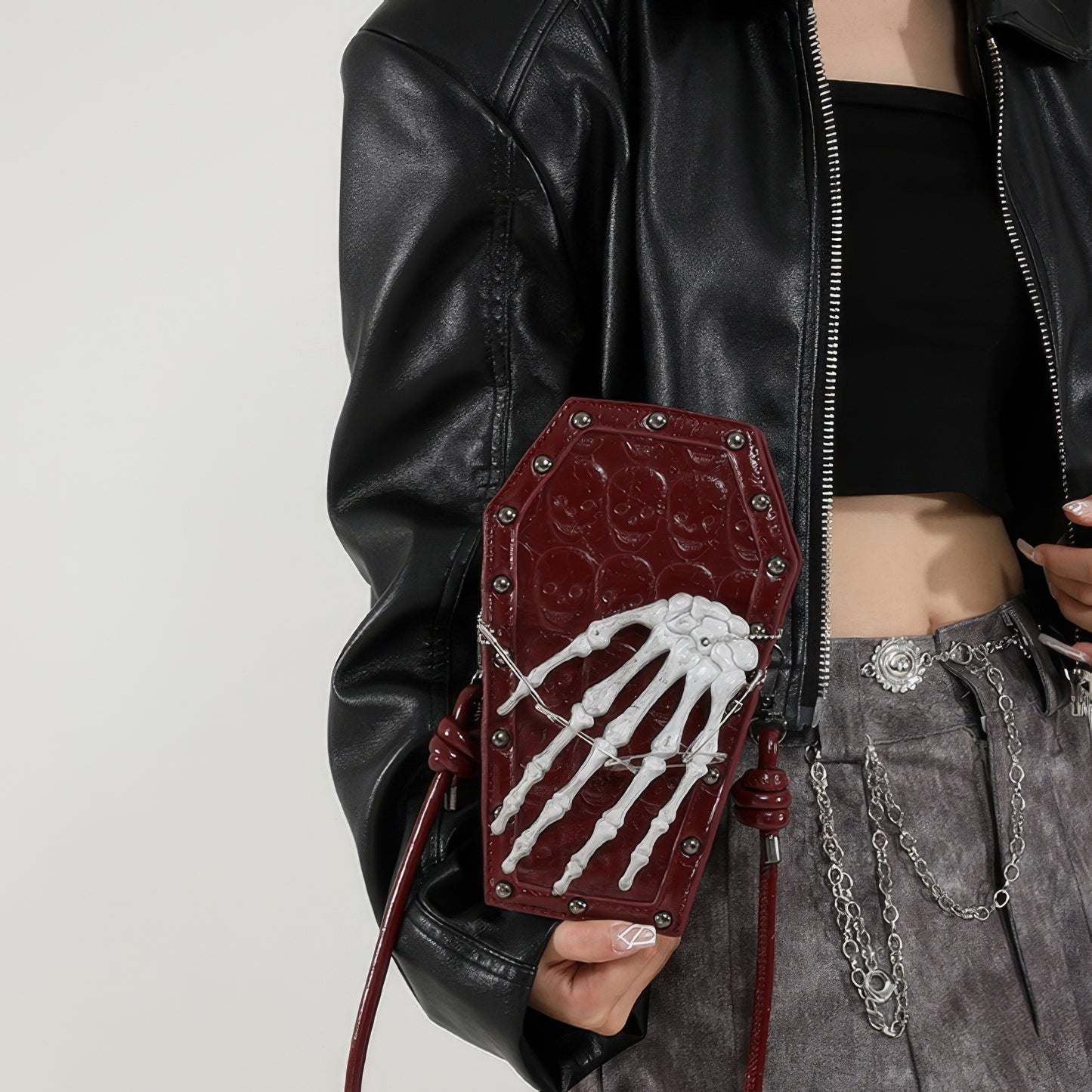 Skeleton Coffin Studded Shoulder Bag
