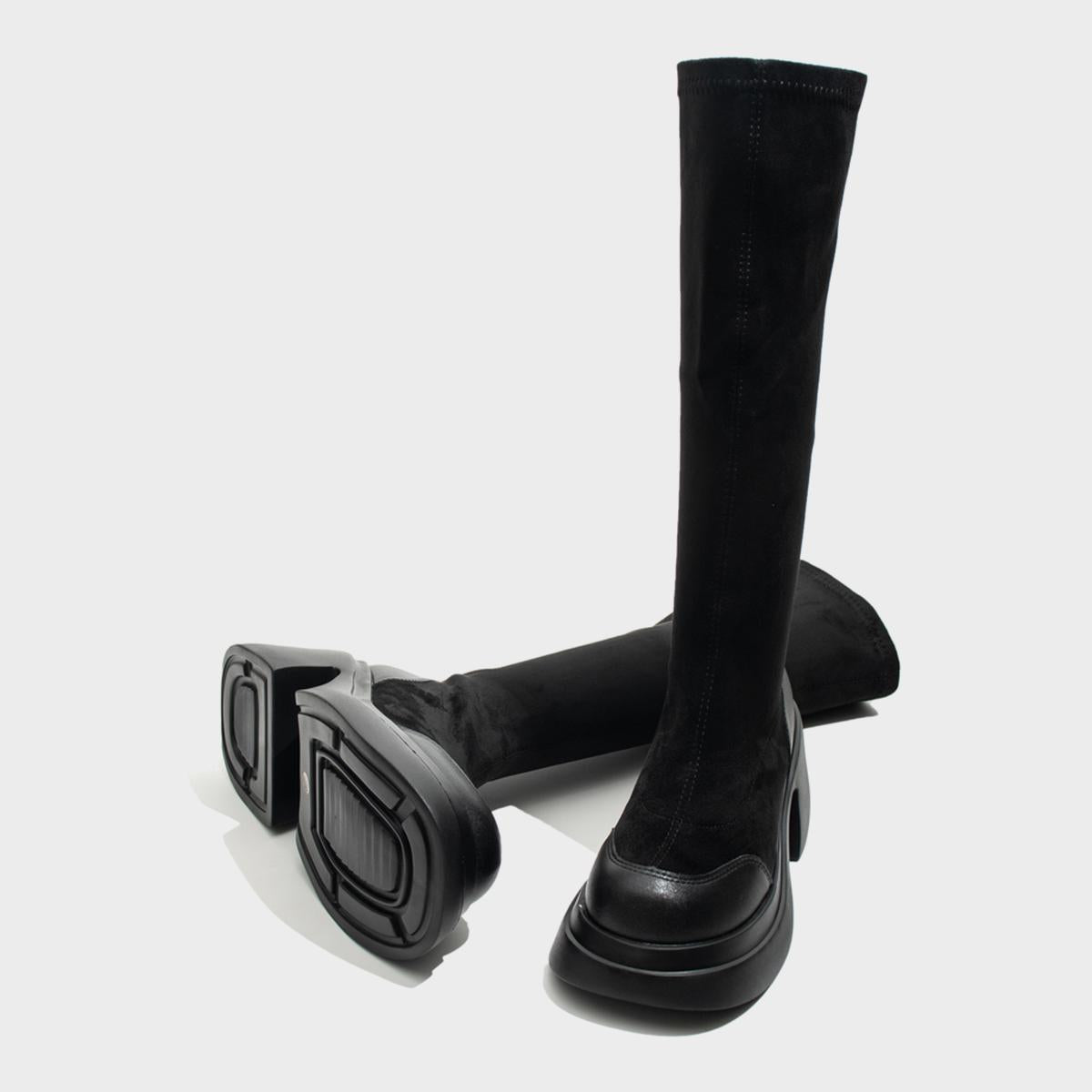 Black Stretch Platform Boots