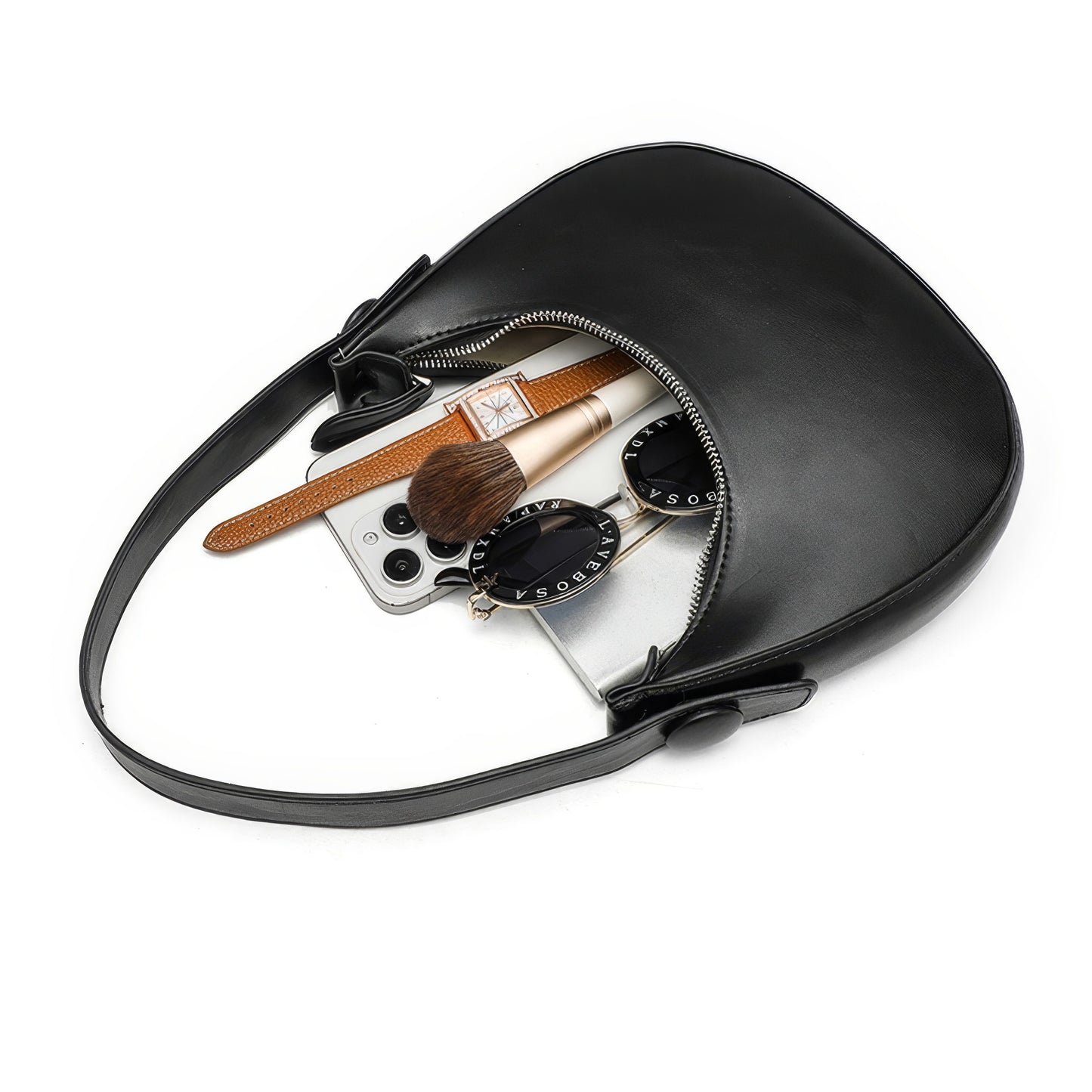 Minimal Crescent Faux Leather Shoulder Bag