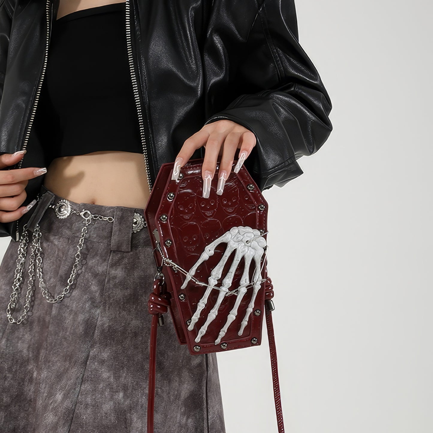 Skeleton Coffin Studded Shoulder Bag