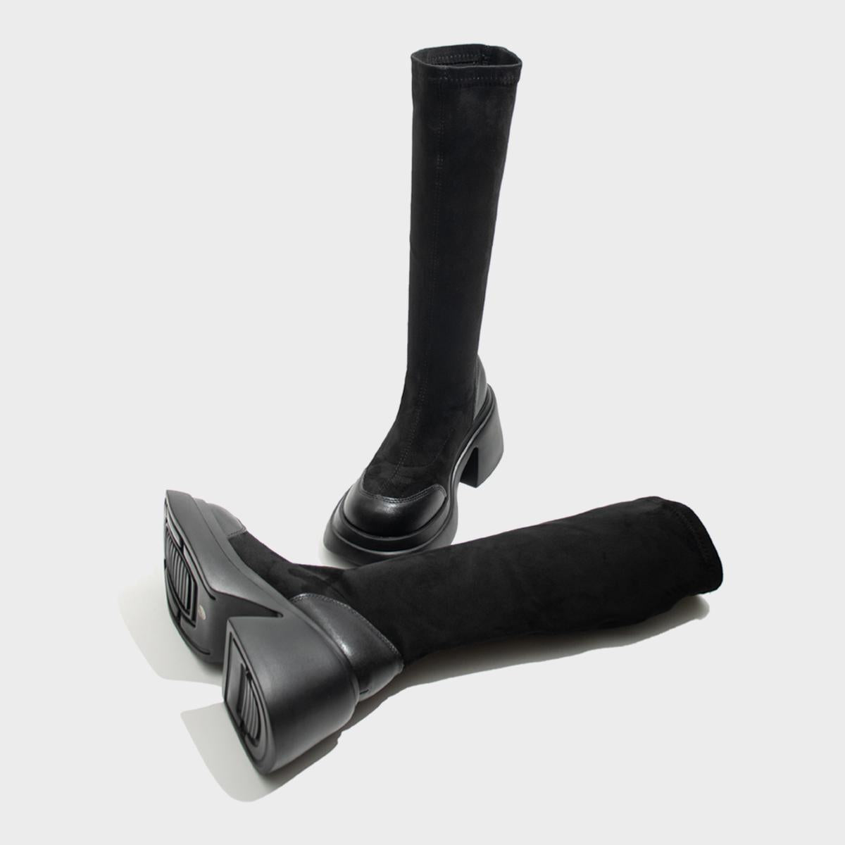 Black Stretch Platform Boots
