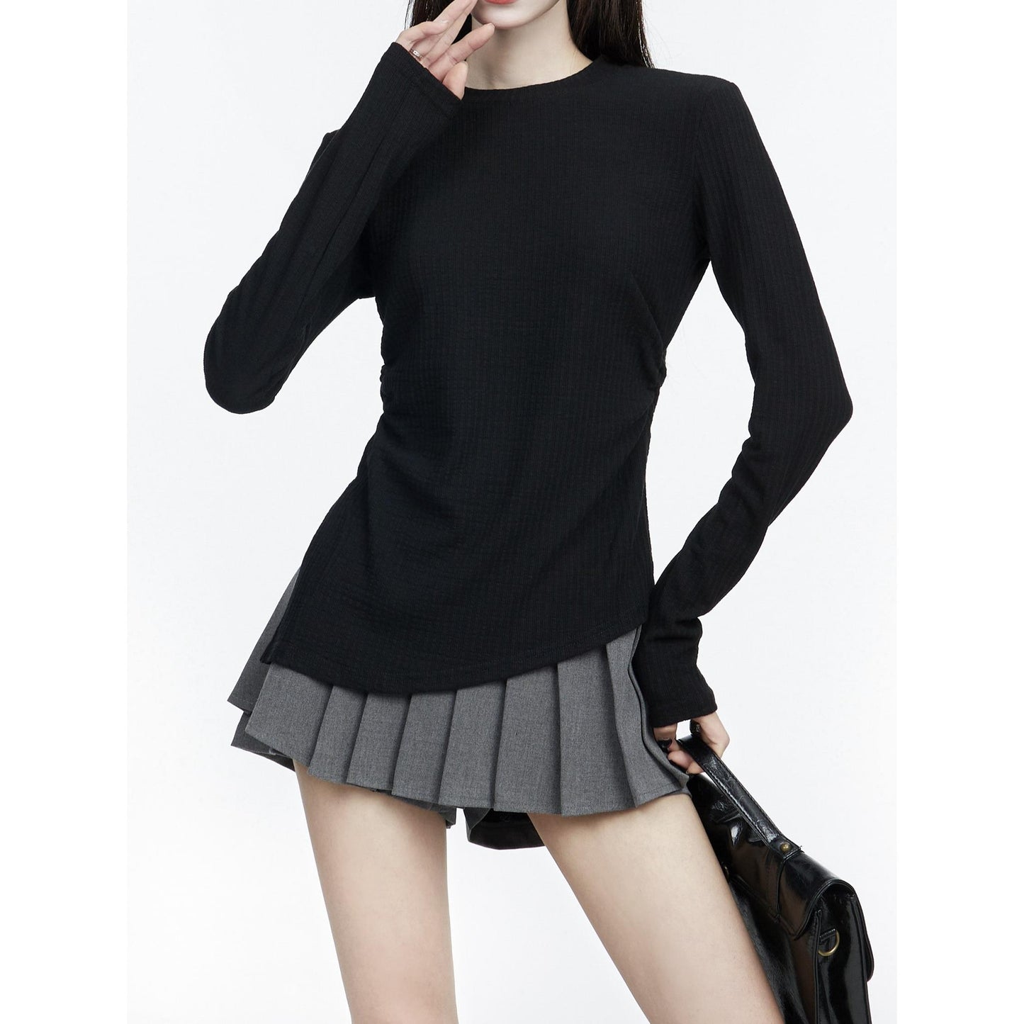 Asymmetrical Ribbed Long Sleeve Top