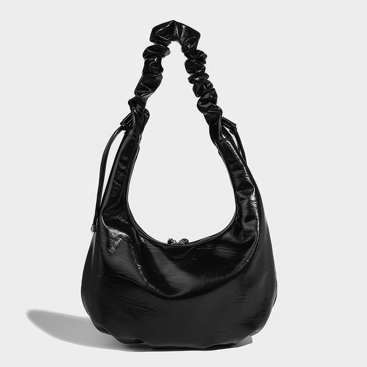 Ruched Glossy Crescent Shoulder Bag