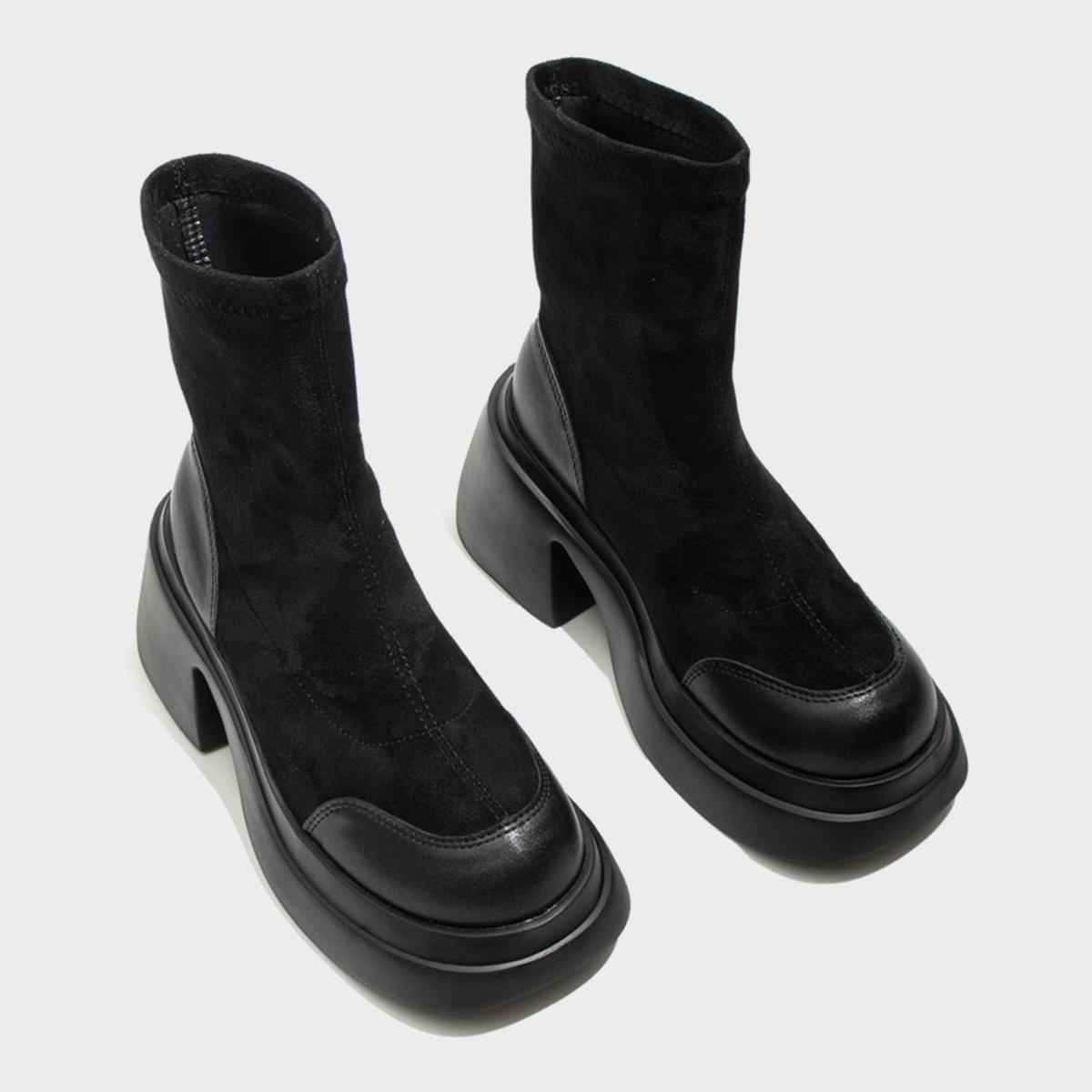 Black Stretch Platform Boots