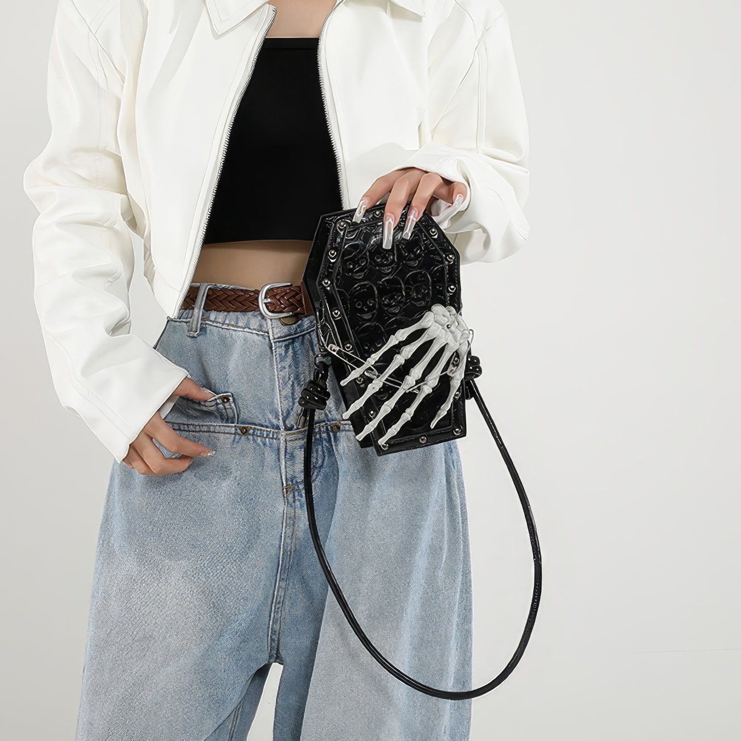 Skeleton Coffin Studded Shoulder Bag
