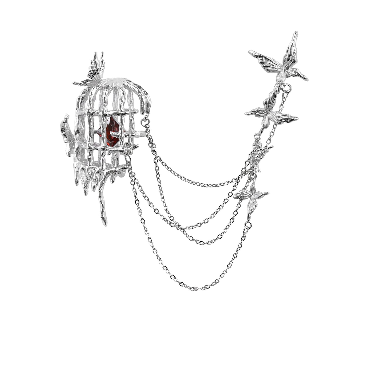 Caged Heart Bird Chain Brooch