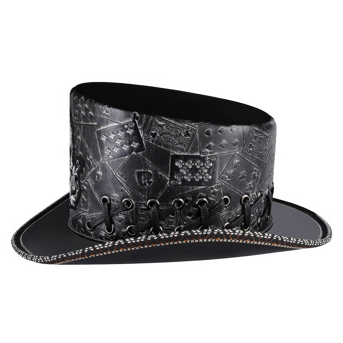 Embossed Card Pattern Lace-Up Top Hat