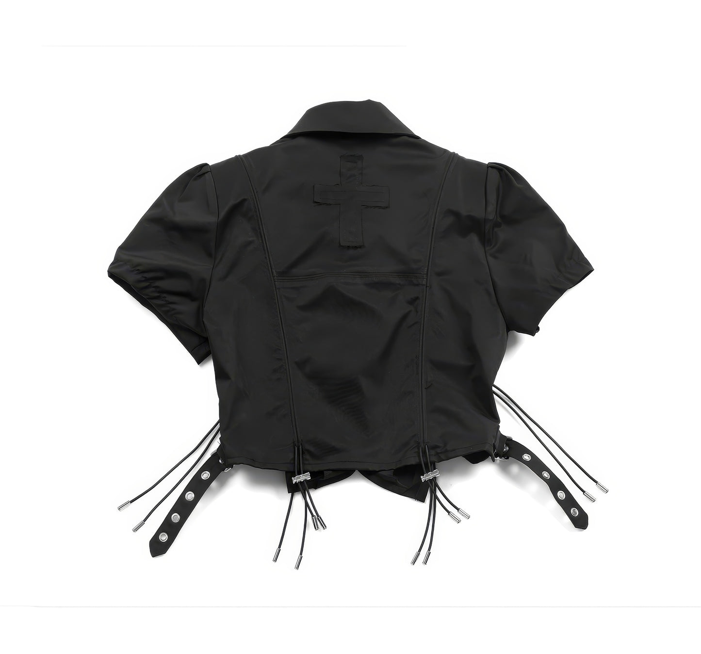 Buckle Strap Drawstring Puff Sleeve Top