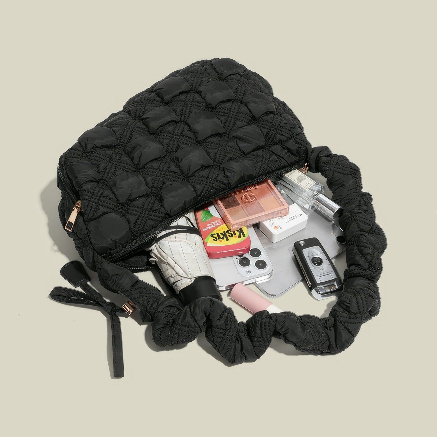 Puffy Quilted Scrunch Handle Shoulder Bag