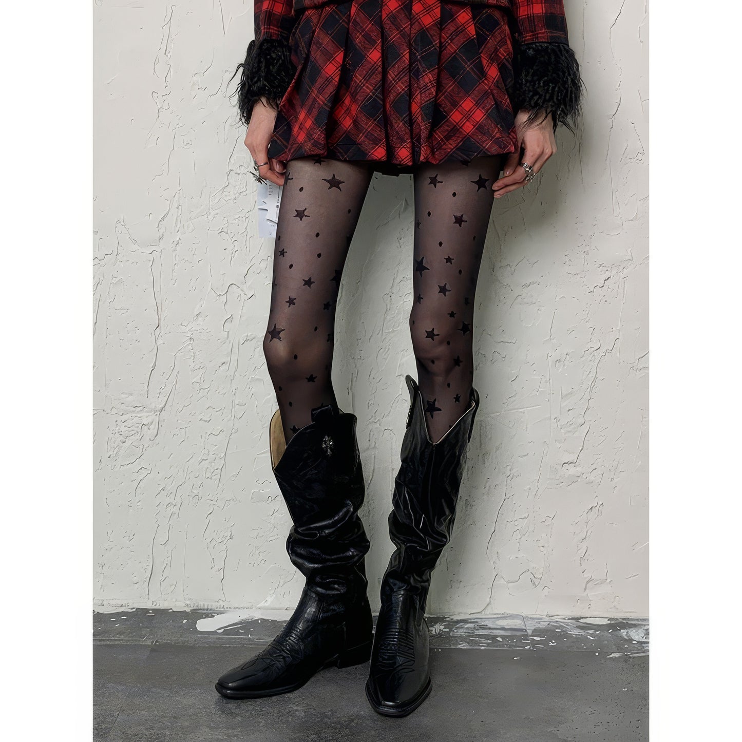 Star Print Sheer Mesh Tights
