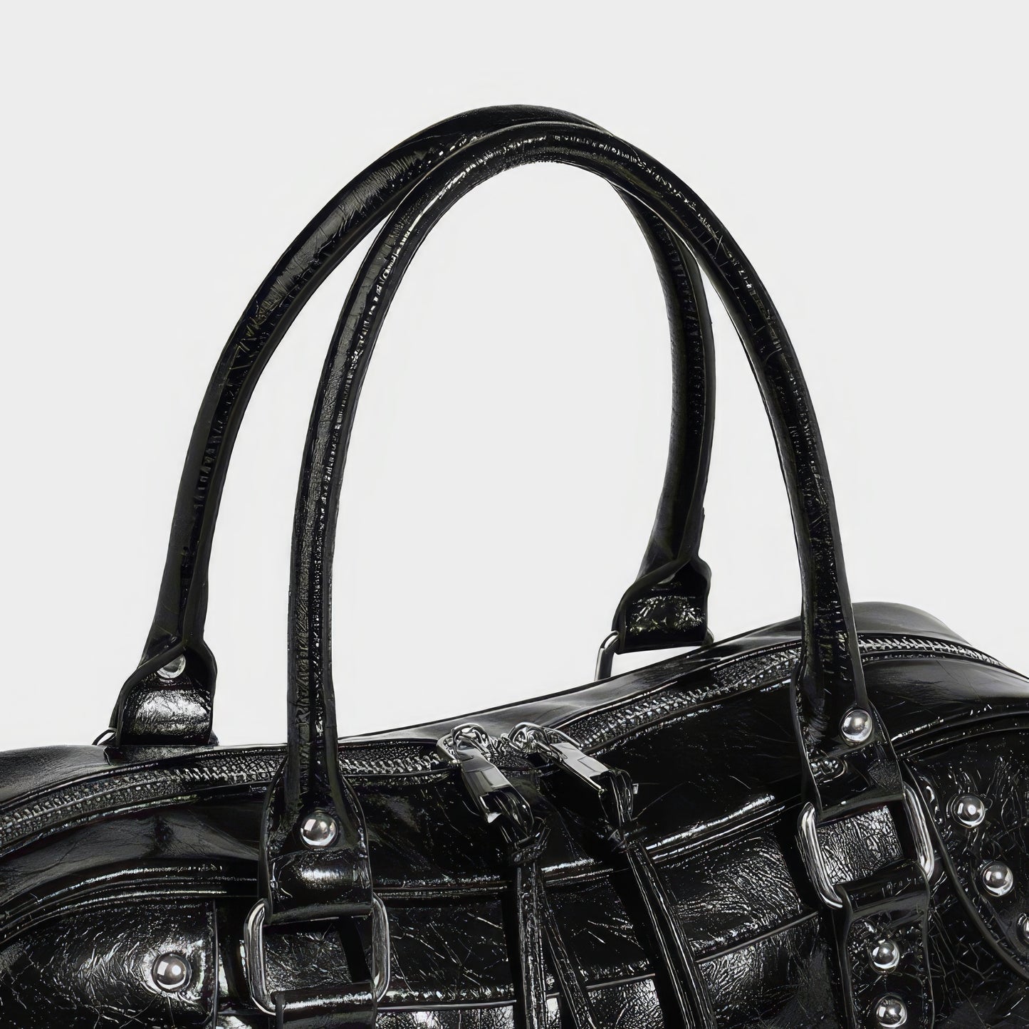 Studded Patent Utility Handbag
