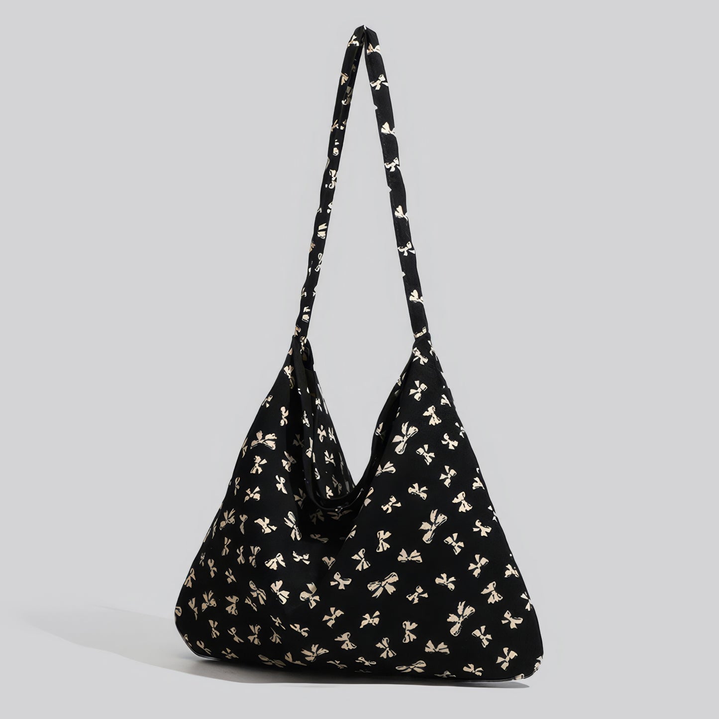 Bow Print Slouchy Fabric Shoulder Bag