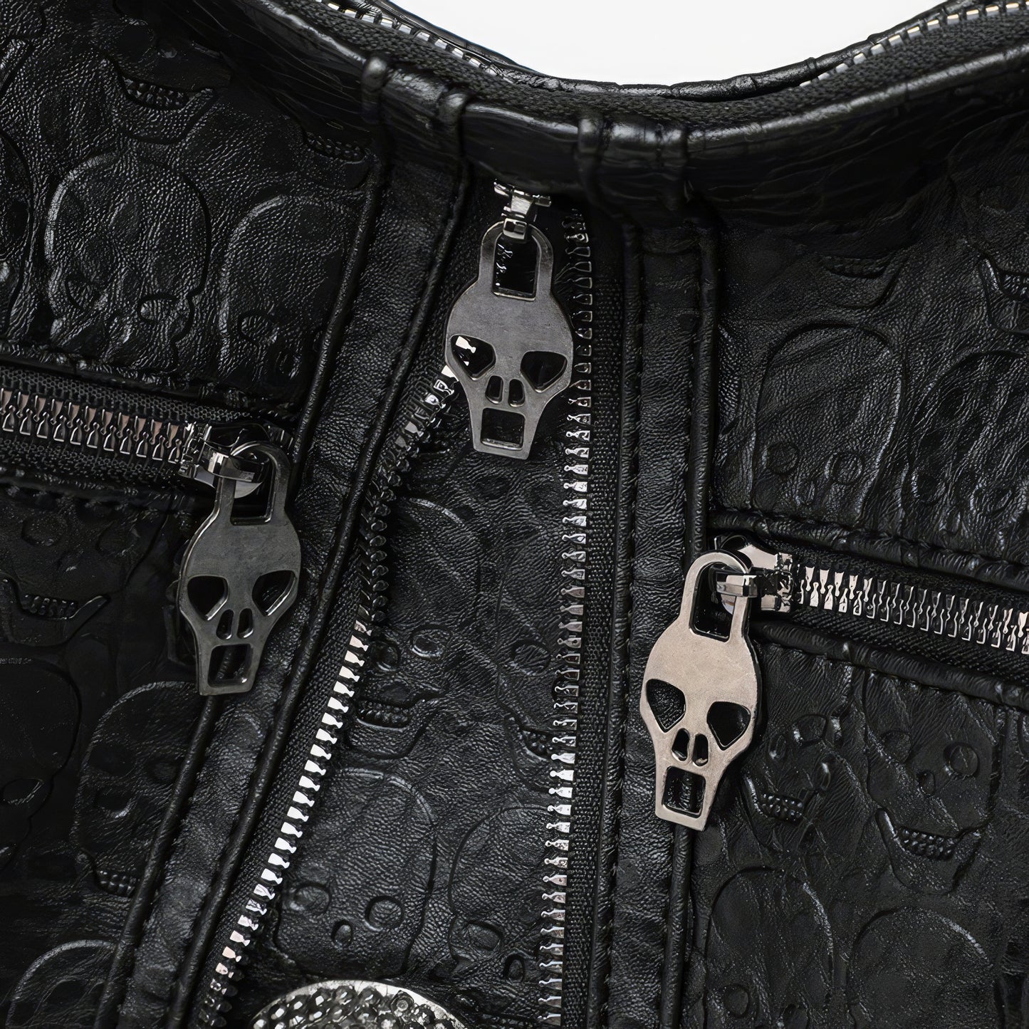 Skull Embossed Zip Detail Hobo Bag